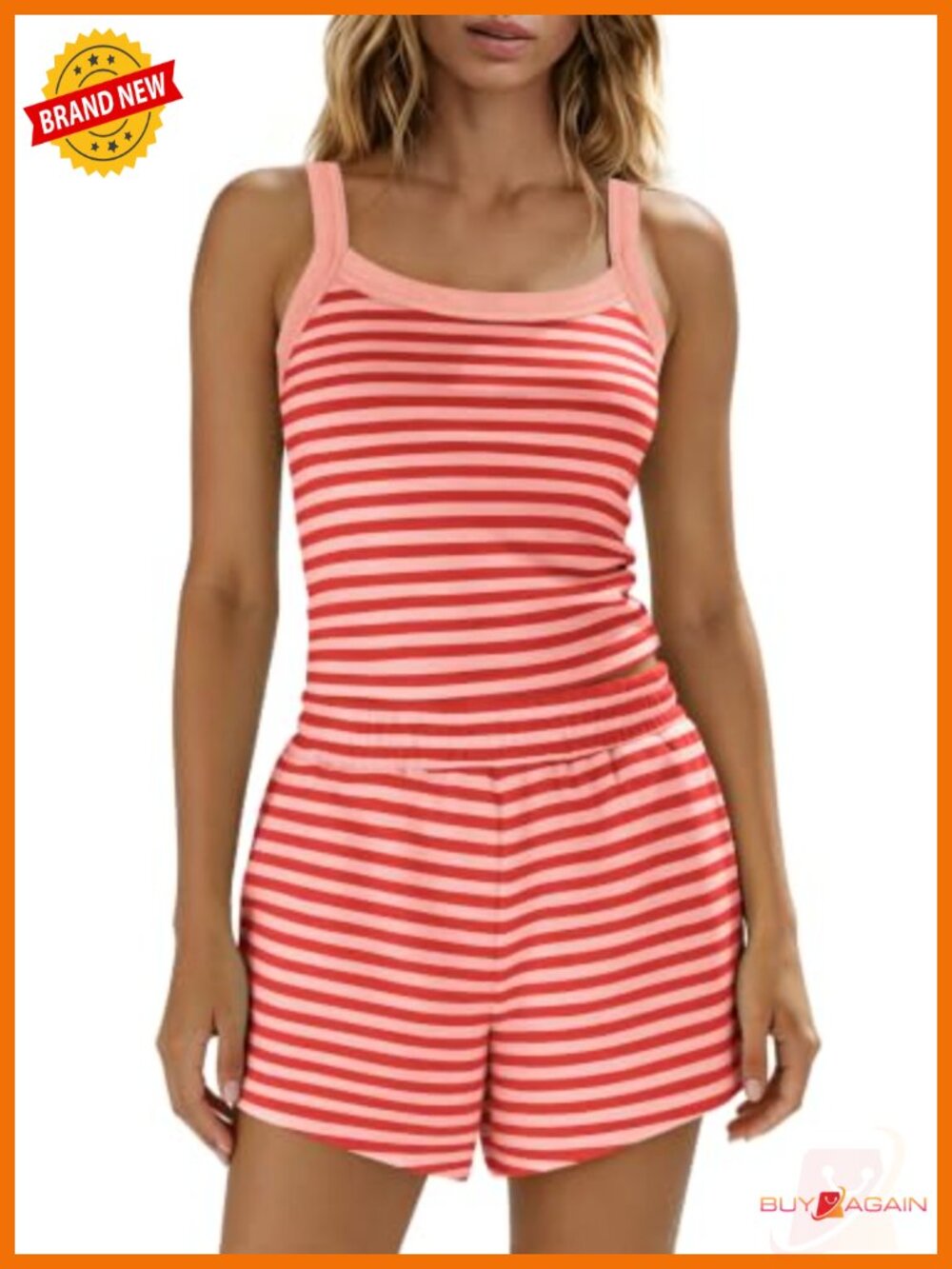 Women Striped Lounge Set 2 Piece Tank Top & Shorts Spaghetti Strap